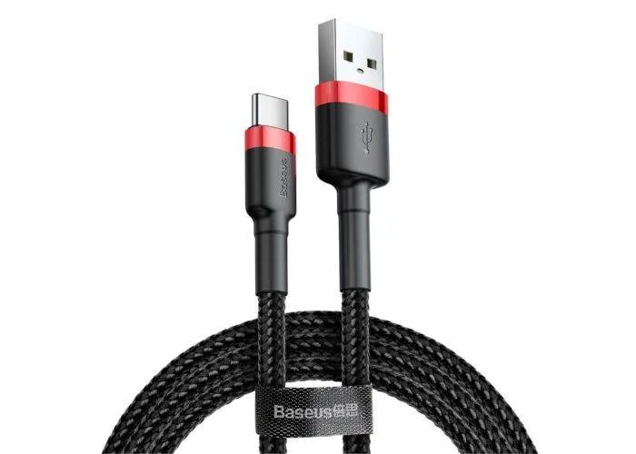 BASEUS Cafule USB-C  / USB-A oplader kabel 3A - Rød/Sort - 0.50 M
