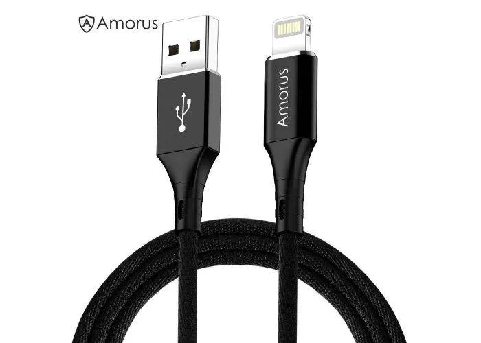AMORUS - Lightning 8pin Nylon USB-Kabel data/sync - iphone/iPad - Sort