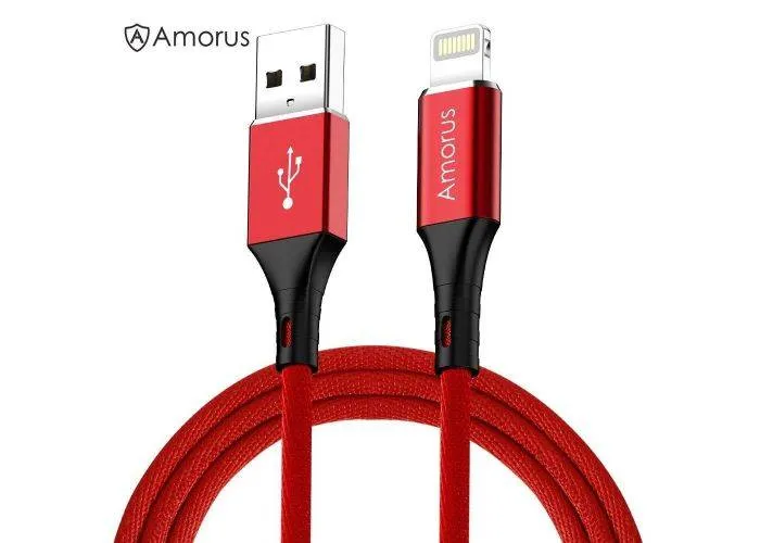AMORUS - Lightning 8pin Nylon USB-Kabel data/sync - iphone/iPad - Rød