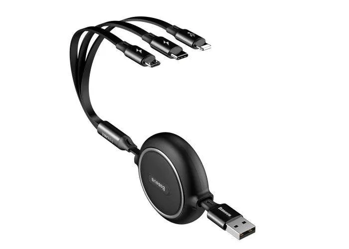 BASEUS - 3-i-1 Design - Lightning / Type-C / mikroUSB oplader kabel adapter - Sort