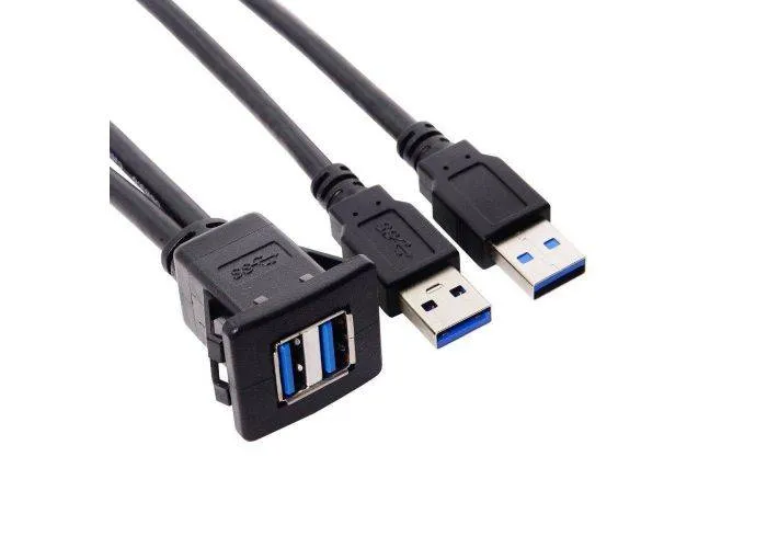 Dual USB 3.0  forlængerkabel til Dashboard i Bilen - Vandtæt hætte - 1M