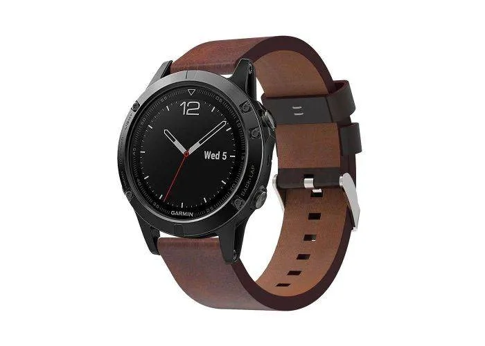 Garmin Fenix 5 -  Læder urrem - Justerbar længde - Passer til håndled omkreds 140-210mm - Brun