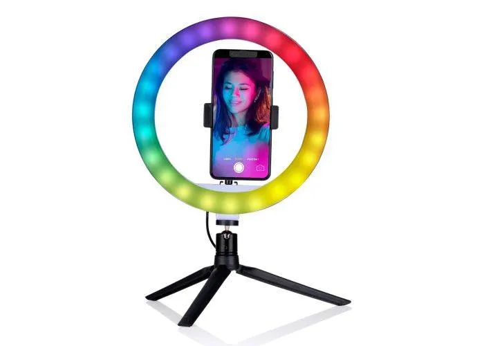 Grundig LED RGB ringlys Ø25cm med stativ og smartphone holder