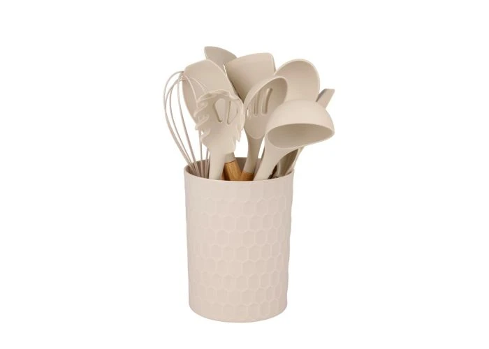Alpina - Køkkensæt med holder i 12 dele - Non-Stick Silikone - Beige