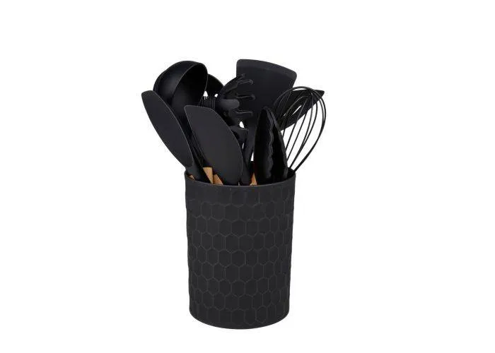 Alpina - Køkkensæt med holder i 12 dele - Non-Stick Silikone - Sort