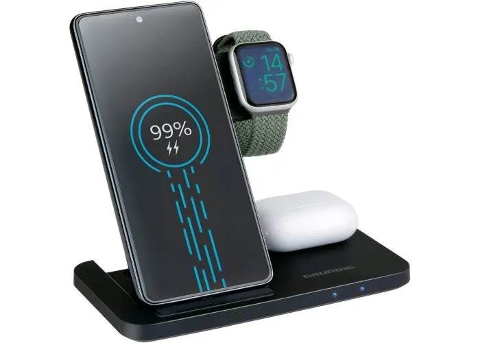 Grundig 3-i-1 trådløs oplader - Smartphone/smartwatch/earbuds - Sort