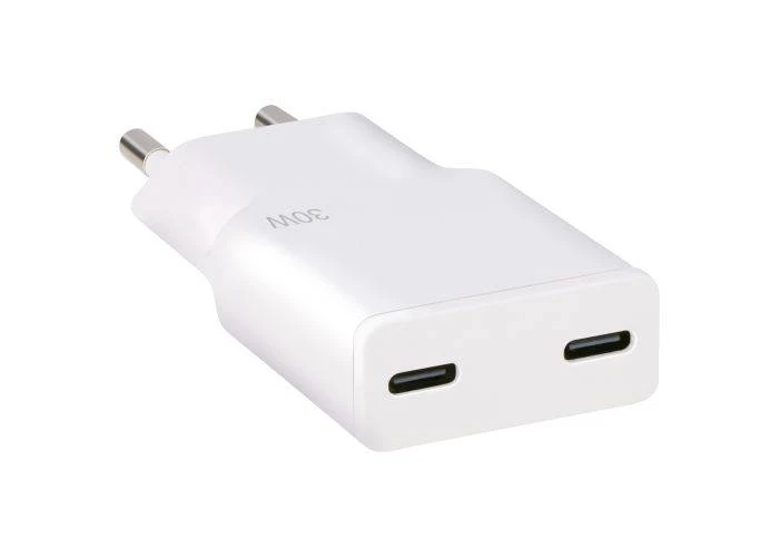 Grundig Dual USB-C PD GaN 30W Ultra hurtig oplader - 2x USB-C porte - Hvid