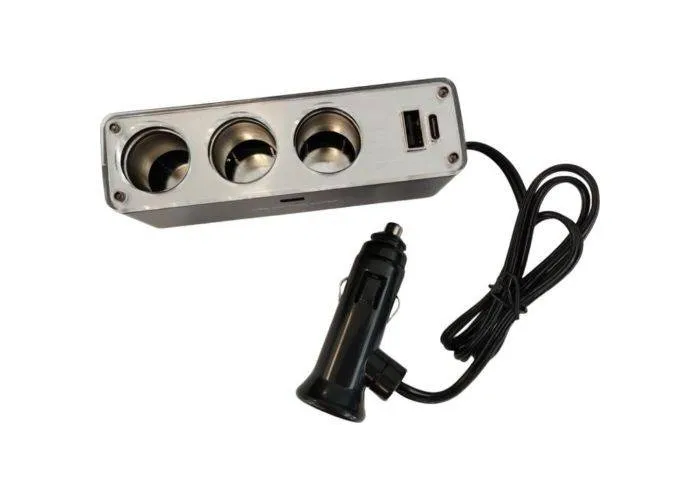 Dunlop oplader til bil / campingvogn 12/24V - 3 cigaretstik / 1x USB-C / 1x USB-A