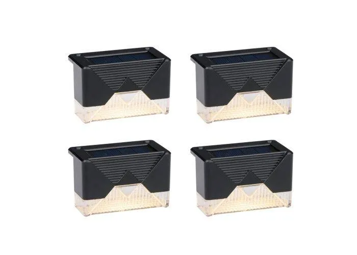 Grundig solcellampe til hegn / trapper - Varm hvid - Sæt med 4 stk.