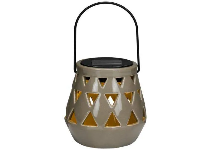 Arti Casa keramisk Solcelle lygte / Lanterne Ø10x11cm - Varm Hvid - Grøn