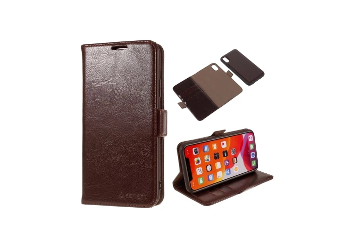 iPhone 12 / 12 Pro - Azmaro 2-i-1 ægte læder cover / pung - aftageligt - Brun