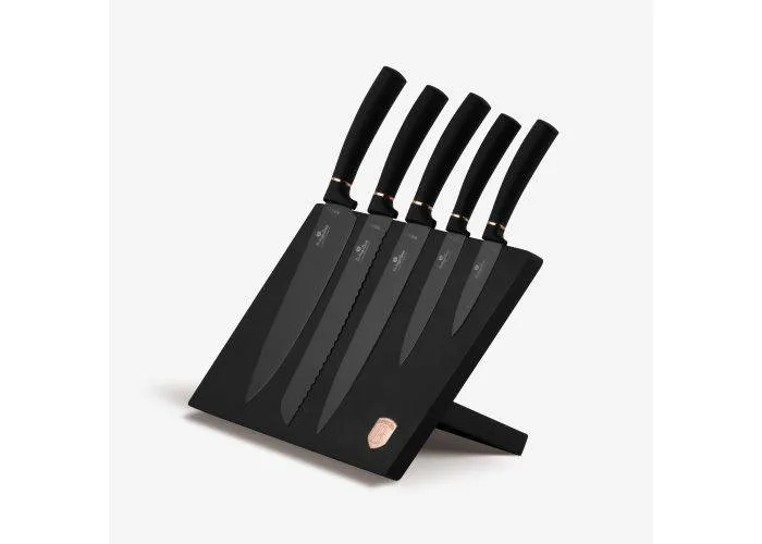 Berlinger Haus - Knivsæt i 6 dele med magnetisk holder - Rustfrit stål - Black Rose Collection