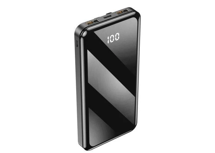 Powerbank 10000mAh - 4-i-1 inkl. USB-C / Lightning / USB kabler - Sort