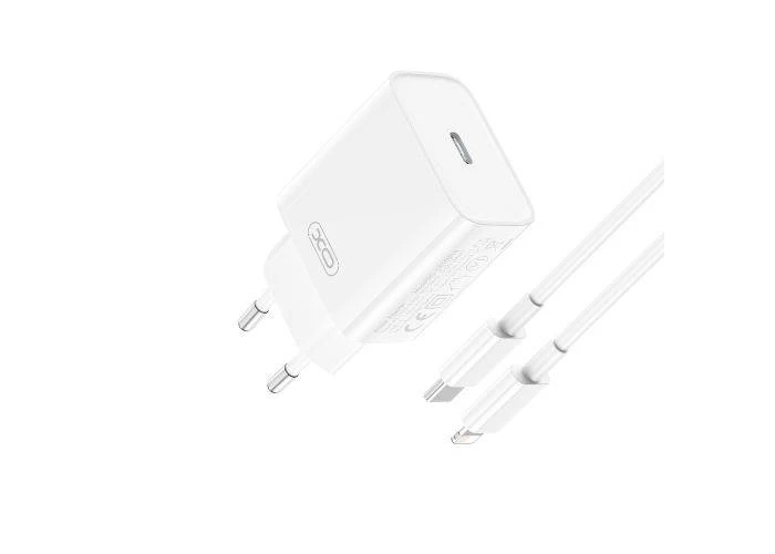 USB-C PD HURTIG oplader / adapter -  20W / 3A - Inkl. USB-C til Lightning kabel - Hvid