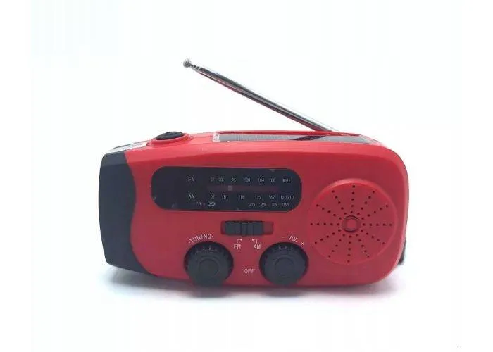Setty mini nødradio med håndsving & Solceller - Powerbank funktion - Rød