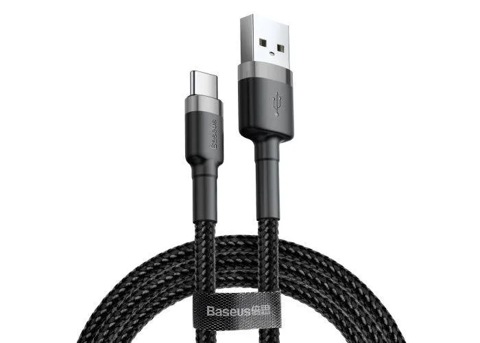 BASEUS Cafule USB-C / USB-A HURTIG oplader kabel 15W / 3A - 1M - Grå/Sort