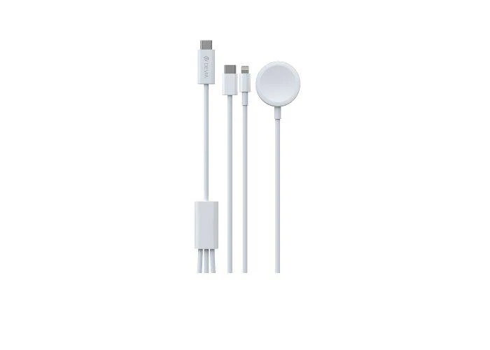 Devia 3-i-1 USB-C / Lightning kabel - m/Trådløs oplader til apple Watch - Hvid