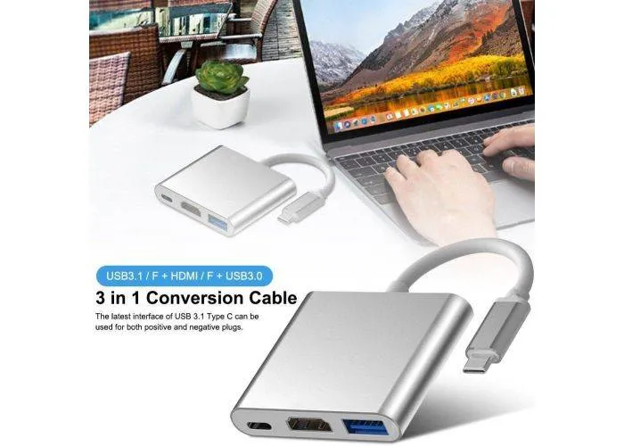 USB-C type-C til HDMI HUB adapter - 4K fuld HD - 3-i-1 Design