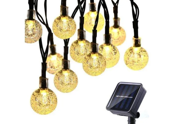 Udendørs LED kugle lamper med solcellepanel - 6.5m - Varm hvid