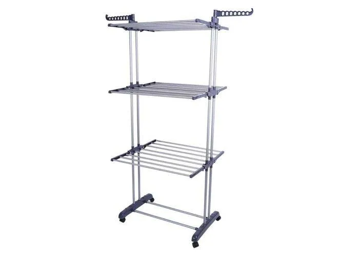 RACK - Tørrestativ / Tøjstativ - Foldeligt design - 3 niveauer med 8 alu stænger - Grå