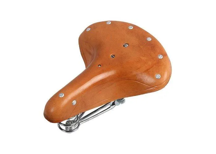Vintage Cykelsadel i Ægte læder - 3x Fjedrer - Lysebrun