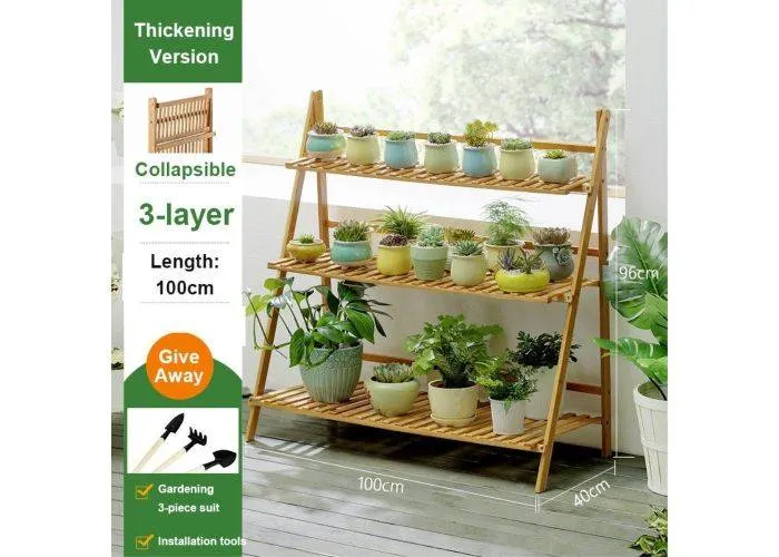 Plantestativ / reol i Bambus med 3 Hylder 100 cm