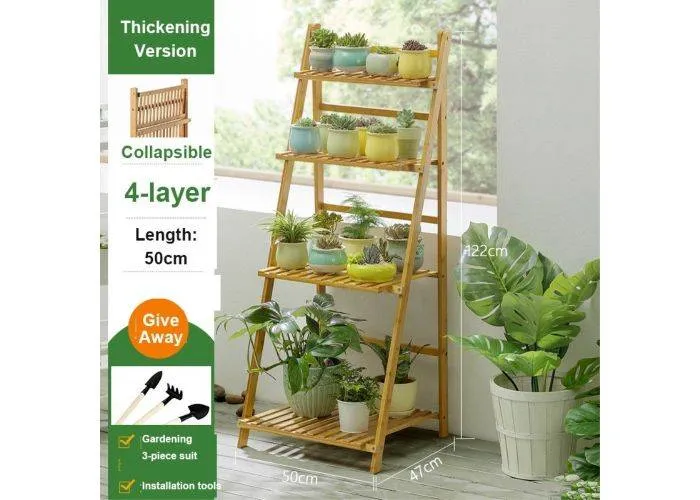 plantestativ / Reol i Bambus med 4 Hylder 50 cm