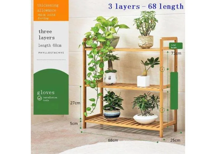 Reol i Bambus med 3 hylder 71 x 68 cm