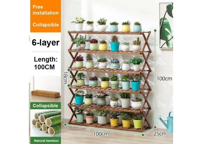 Reol i Bambus med 6 Hylder - 100 cm - Brun