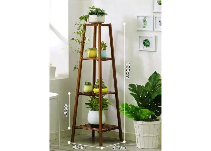 Blomsterhylde i Bambus med 4 hylder 120 x 37 cm - Mørk lak