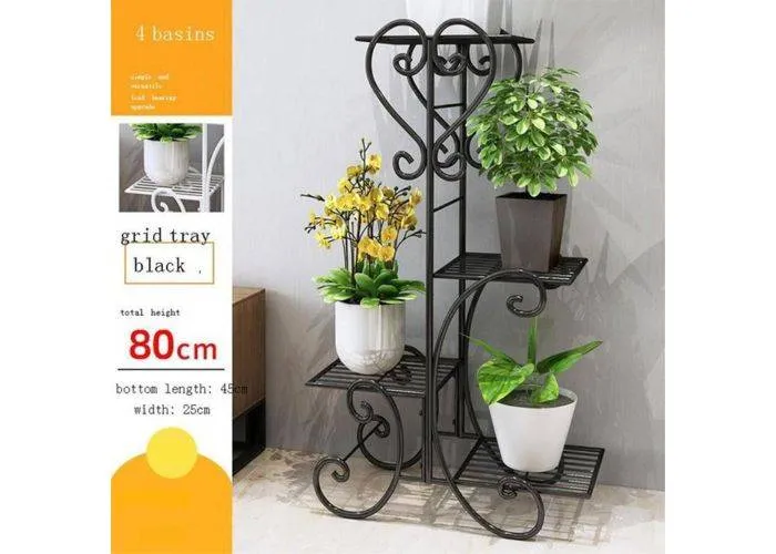 Blomsterreol i metal med 4 hylder - 45x25x82cm - Sort