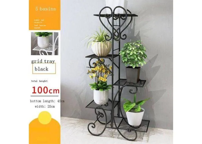 Blomsterreol i metal med 5 hylder - 45x25x100cm - Sort