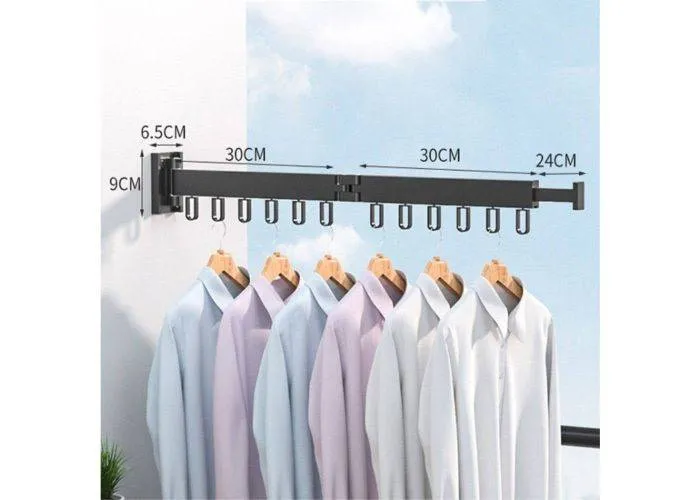 Vægmonteret Tøjstativ / Tørrestativ i aluminium - Foldbar - 2 Led - Sort