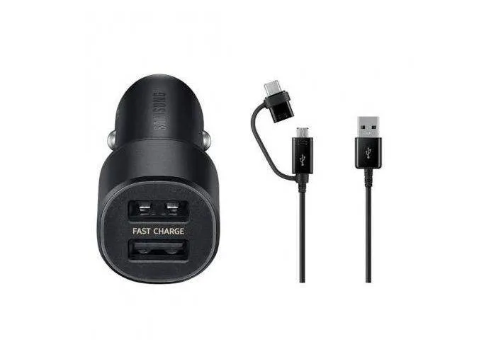 Original Samsung Dual USB biloplader 15W - Inkl. Opladerkabel - Sort
