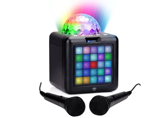 Trådløs karaokehøjttaler 25W med Bluetooth og LED-flammeeffekt - Inkl. 2 mikrofoner