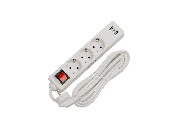 Fiesta forlængerledning med 3 Stik og 2×USB-A, 1×USB-C - Med afbryder - 3 meter
