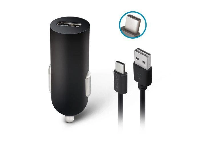 Forever M02 Bilopader 2A inkl. USB-A / USB-C kabel - Sort