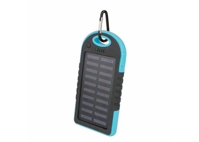 Setty Powerbank 5000mAh med soloplader dual USB porte m/LED lys - Blå/sort