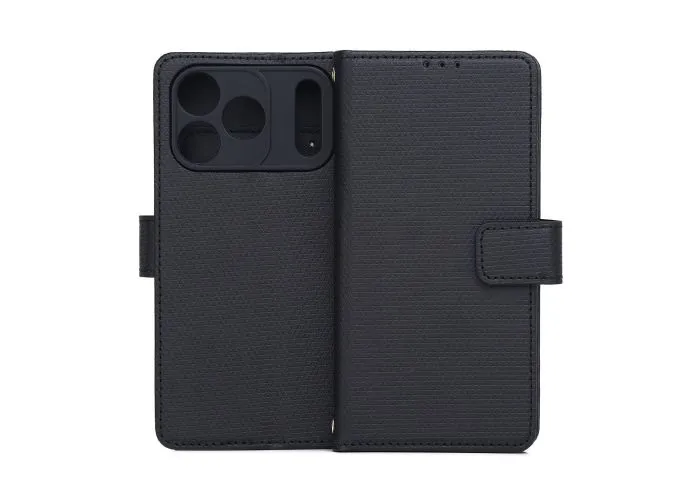 iPhone 17 Pro / 18 Pro - Slim læder cover med magnetisk lukning - Sort
