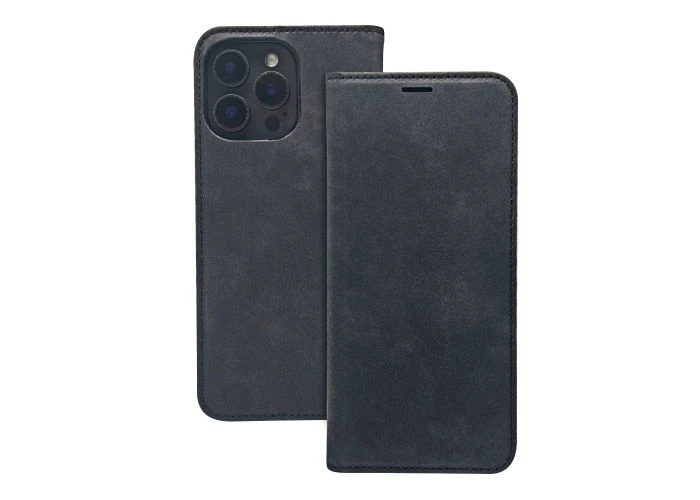 iPhone 17 Pro / iPhone 18 Pro - Suede flip cover med magnetisk lukning - Sort