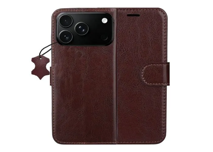 iPhone 17 Pro Max / 18 Pro Max - Smart Luxe læder cover / pung - Mørkebrun