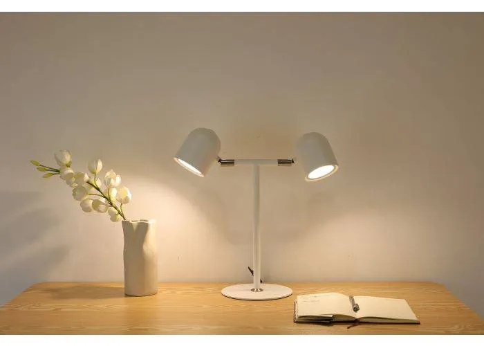 Minimalistisk Skrivebordslampe - Med Base & To lamper - Hvid