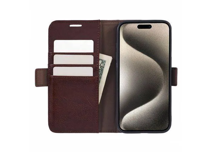 iPhone 15 Pro Max - Azmaro 2-i-1 ægte læder cover / pung - aftageligt - Brun