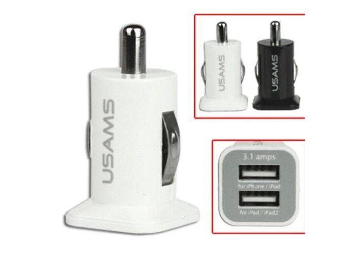 USAMS Universal Dual USB biloplader til cigarettænderen - Hvid