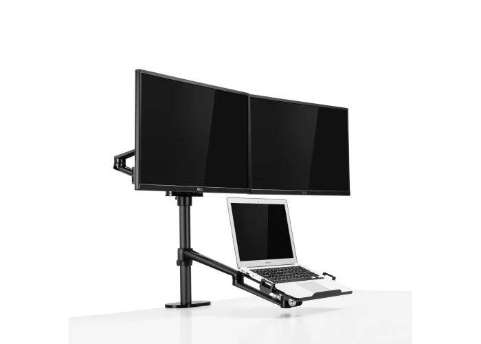 WERGON - Tine - Justerbar Dual Skærm holder - skærm Max 2 x 27" - Laptop 11-17" - Sort