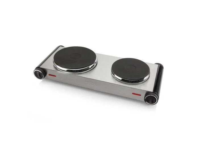 Dobbelt kogeplade i rustfrit stål 2500W - Ø15.5/18.5 cm - Trinløs justering