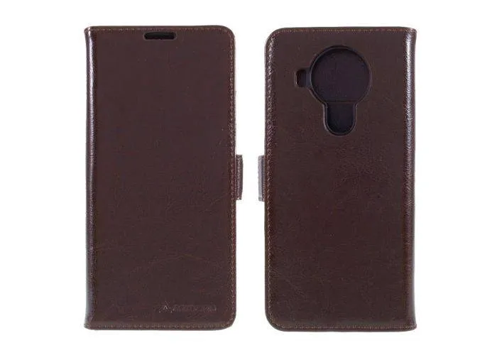 Nokia 5.4 - AZMARO ægte læder cover / pung - Brun
