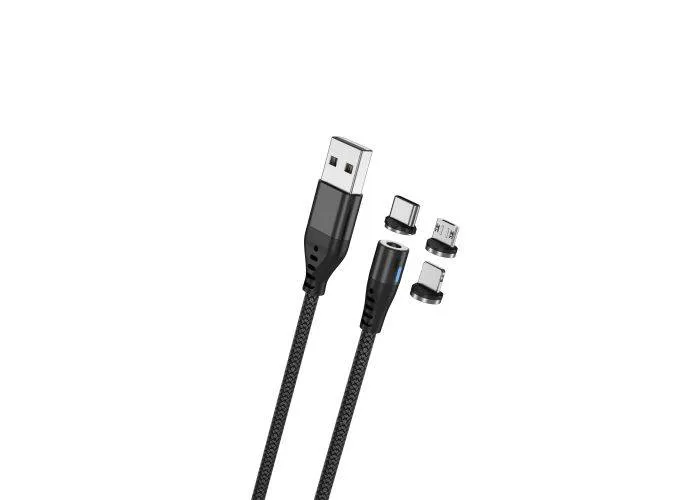 Maxlife 3-i-1 magnetisk opladerkabel - USB-C / Lightning / mikroUSB - 1 m