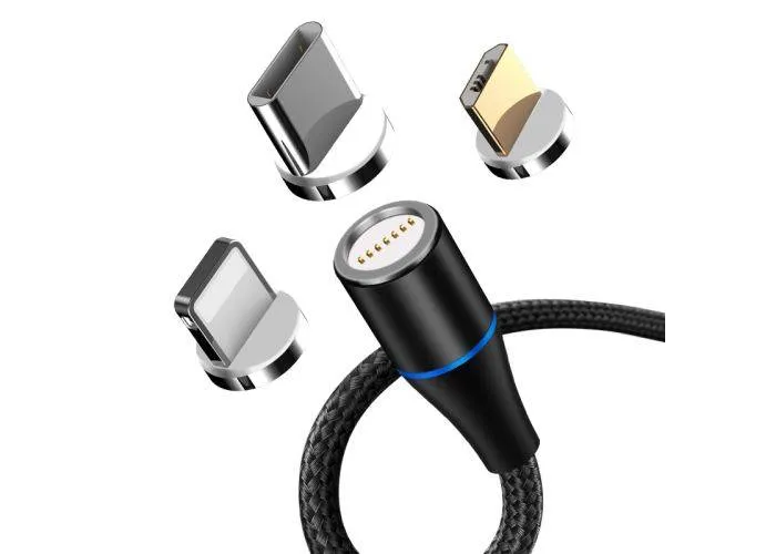 Maxlife 3-i-1 magnetisk opladerkabel 3A/15W - Lightning / USB-C / mikroUSB - 1 m