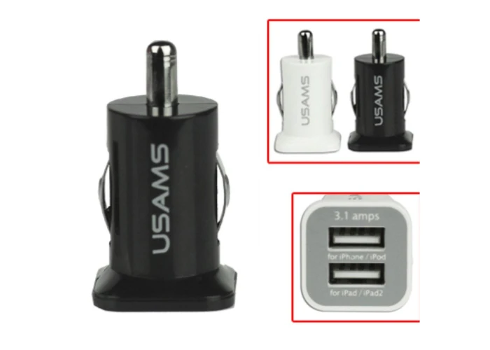 USAMS Universal Dual USB biloplader til cigarettænderen - Sort